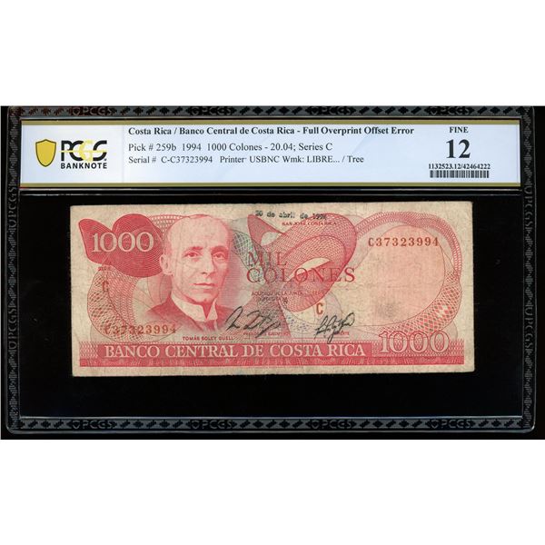 San Jose, Costa Rica, Banco Central, 1000 colones, 20-4-1994, series C, serial C37323994, full overp