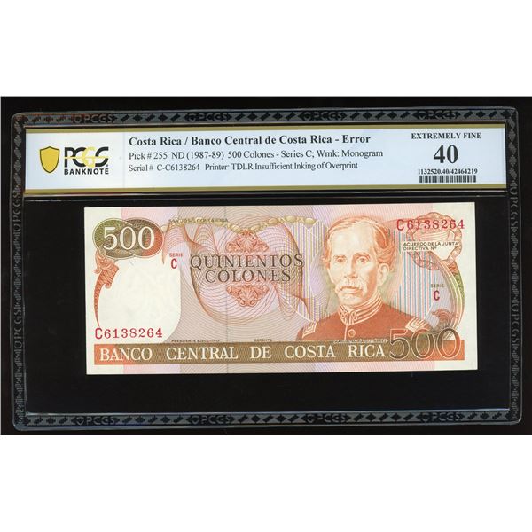 San Jose, Costa Rica, Banco Central, 500 colones, (1987-89), series C, serial C6138264, insufficient