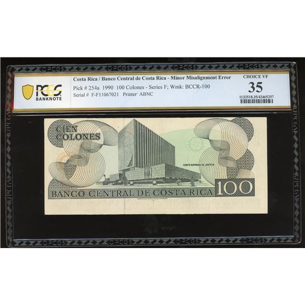 San Jose, Costa Rica, Banco Central, 100 colones, 5-10-1990, series F, serial F11067021, minor misal