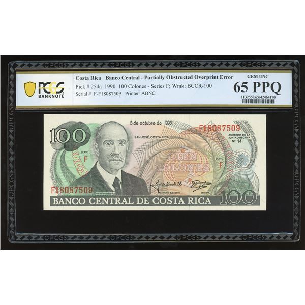 San Jose, Costa Rica, Banco Central, 100 colones, 5-10-(1)990, series F, serial F18087509, partially