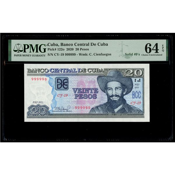 Cuba, Banco Central, 20 pesos, 2021, series CY-19, solid serial 999999, PMG Choice UNC 64 EPQ.