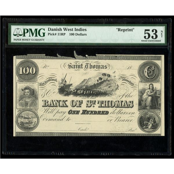 Saint Thomas, Danish West Indies, Bank of Saint Thomas, $100, no date (18XX), PMG AU 53 net.