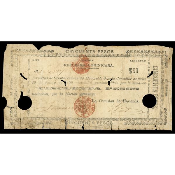 Dominican Republic, Republica Dominicana, 50 pesos, 29-3-1860, serial 124014.