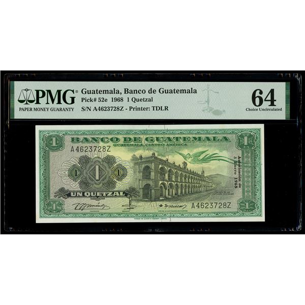 Guatemala, Banco de Guatemala, 1 quetzal, 3-1-1968, serial A4623728Z, PMG Choice UNC 64.