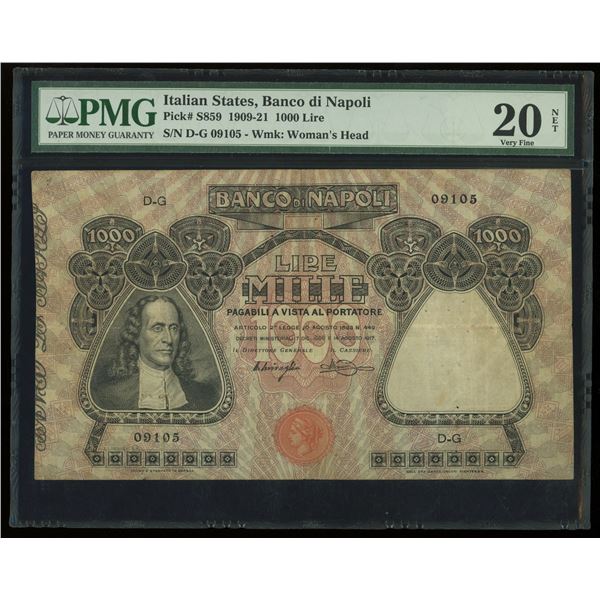 Napoli, Italian States, Banco di Napoli, 1000 lire, 14-8-1917, serial D-G09105, PMG VF 20 net.