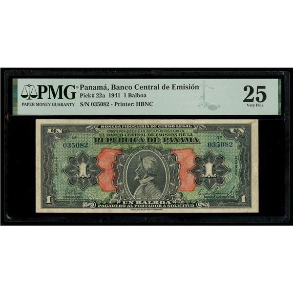 Panama, Banco Central de Emision, 1 balboa, series of 1941, serial 035082, "Arias" "Seven Day" note,