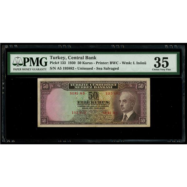 Turkey, 50 kurus, 1930, series A5, serial 195882, PMG Choice VF 35, ex-SS City of Roubaix shipwreck 
