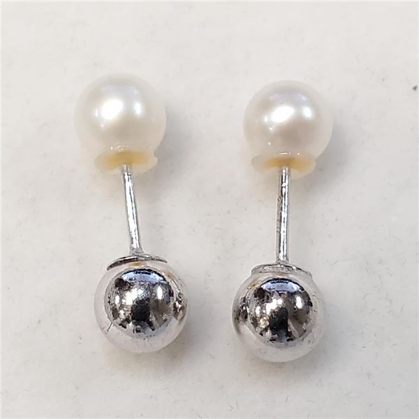 Silver F.W. Pearl Reversible Earrings, Made in Canada, Suggested Retail Value $60
