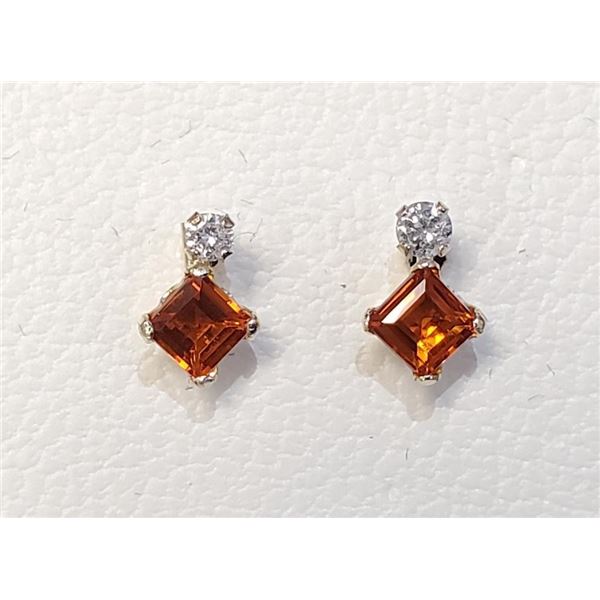 10K Yellow Gold Citrine(0.44ct) Diamond(0.06ct) Stud Earrings, Made in Canada, Suggested Retail Valu