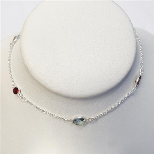 Silver Gemstones Necklace (~length 18 inches) (~weight 4.38g), Suggested Retail Value $300