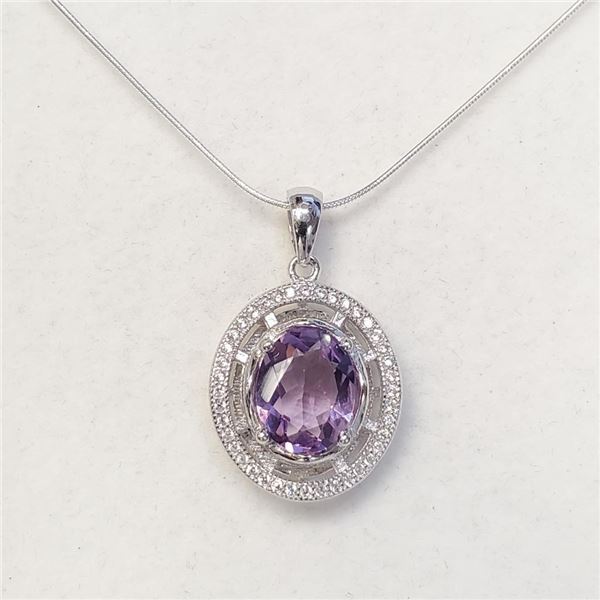 Silver Amethyst Necklace (~length 18 inches) (~weight 6g), Suggested Retail Value $300