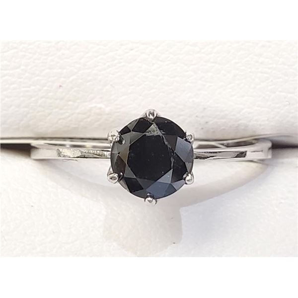 14K White Gold Black Diamond(0.88ct) With A Tapered Shank, 6-Prong Solitaire Ring (~Size 6) (~weight