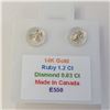 Image 4 : 14K Yellow Gold Ruby(1.2ct) Diamonds(0.03Ct,I1-I2,G-H) Stud Earrings (~weight 1.3g), Made in Canada,