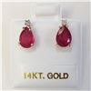 Image 5 : 14K Yellow Gold Ruby(1.2ct) Diamonds(0.03Ct,I1-I2,G-H) Stud Earrings (~weight 1.3g), Made in Canada,