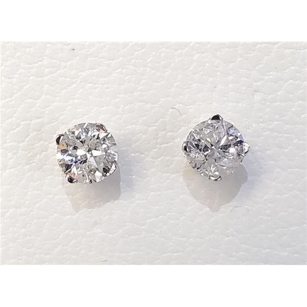 14K White Gold Diamonds(0.48Ct,I1-I3,F-G) Unisex Cast Stud Earrings (~weight 0.52g), Made in Canada,