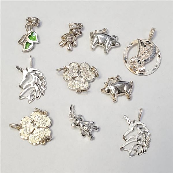 Silver 9 Pendants With A Chain Necklace (~length 18 inches), Suggested Retail Value $300