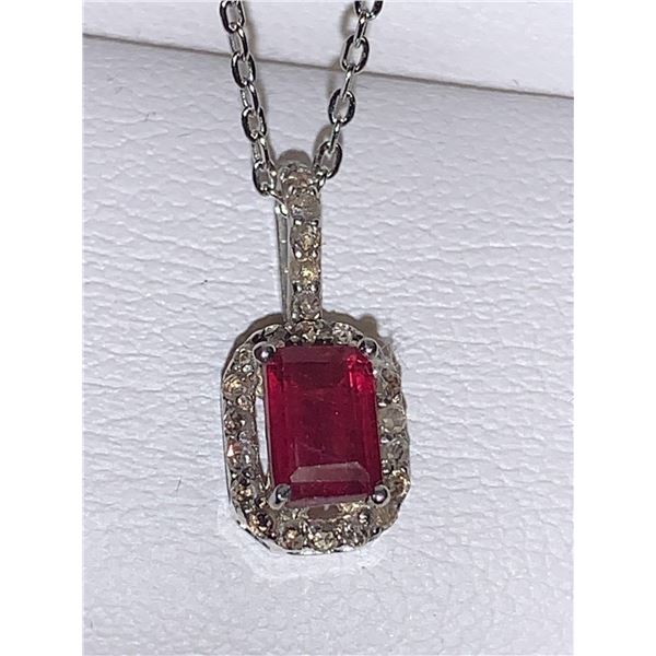 Natural Ruby Emerald Cut 1.02 ct & Diamond Pendant with Chain with Appraisal Certificate $1400.00