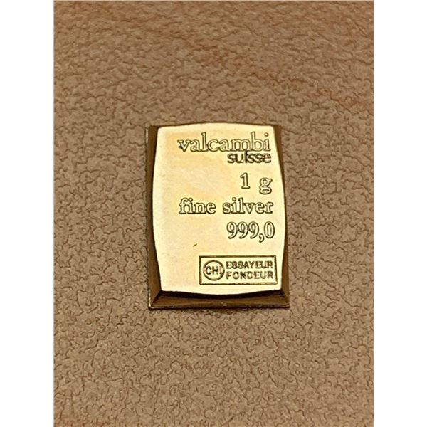 Valcambi Suisse 1g .999 Fine pure Silver Wafer Bar