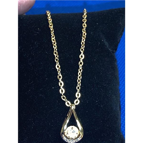 Tear Drop Design Brilliant Cut Solitaire Pendant with Chain 14K GP