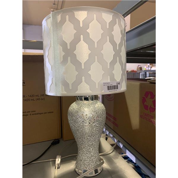Mirrored Mosaic Table Accent Lamp with SIlver/White Shade