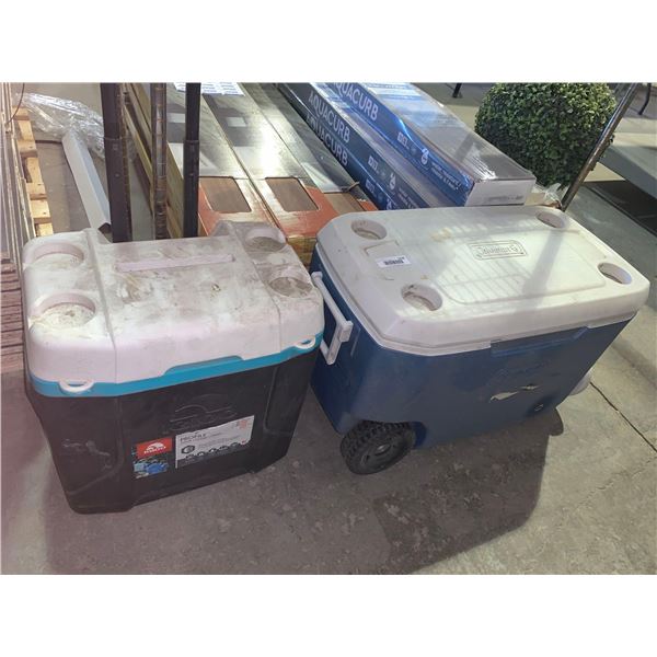 Lot of 2 Rolling Igloo & Coleman Coolers