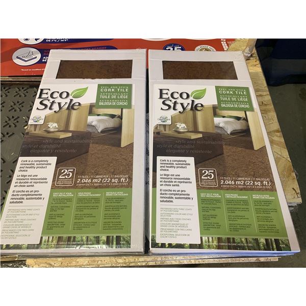 Eco Style Peel & Stick Cork Tile Flooring 22sq ft per box - 2 boxes per Lot (44sq ft)