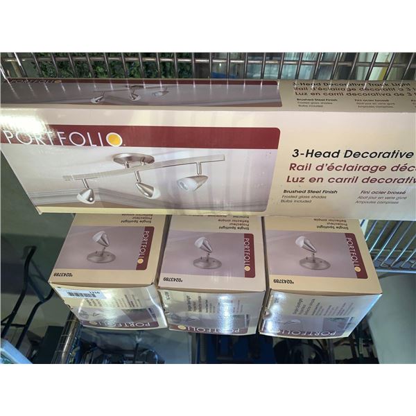 Portfolio Brushed Steel 3 Head Track Lighting with 3 matching Single Head Spotlights