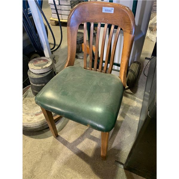 Antique Krug Back Wooden Office Chair with Leather Padded Seat