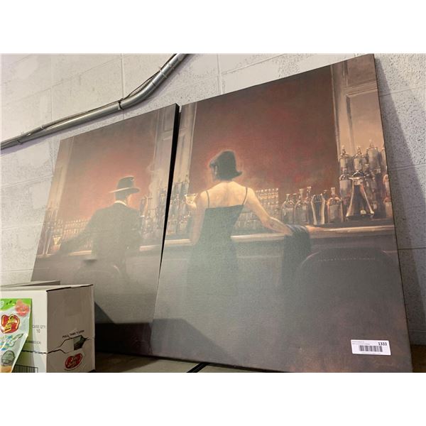 Formal Man & Woman At Bar Canvass Print Wall Art