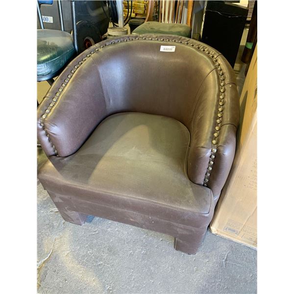Leather Lounge Style Chair with Button Accent Trim