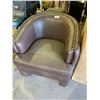 Image 1 : Leather Lounge Style Chair with Button Accent Trim