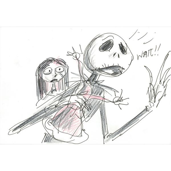 Jorgen Klubien production storyboard drawing of Jack Skellington and Sally from The Nightmare Before