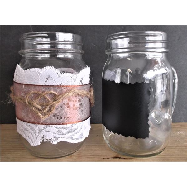 Three Mason Jar Mugs and Nine Mason Jar Wedding Tea Light Holders