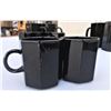 Image 2 : Set of Vintage Black Glass Coffee and Espresso Mugs - Made in France