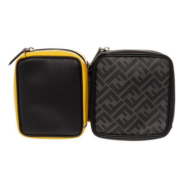 Fendi Black Yellow Calfskin Leather Multi Pouch Forever Waist Bag
