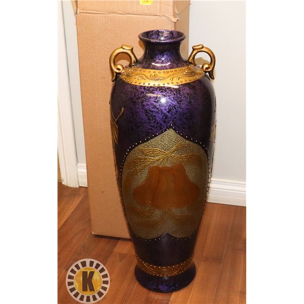 LARGE PURPLE AND GOLD DECORATIVE VASE