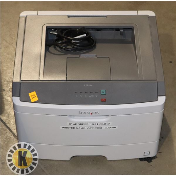 LEXMARK E260dn LASER PRINTER WITH POWER CABLE