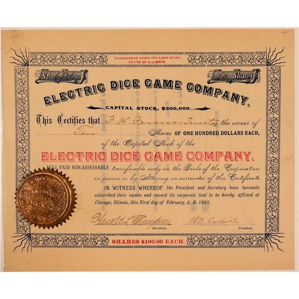 Electric Dice Game Company Stock Certificate  [107784]