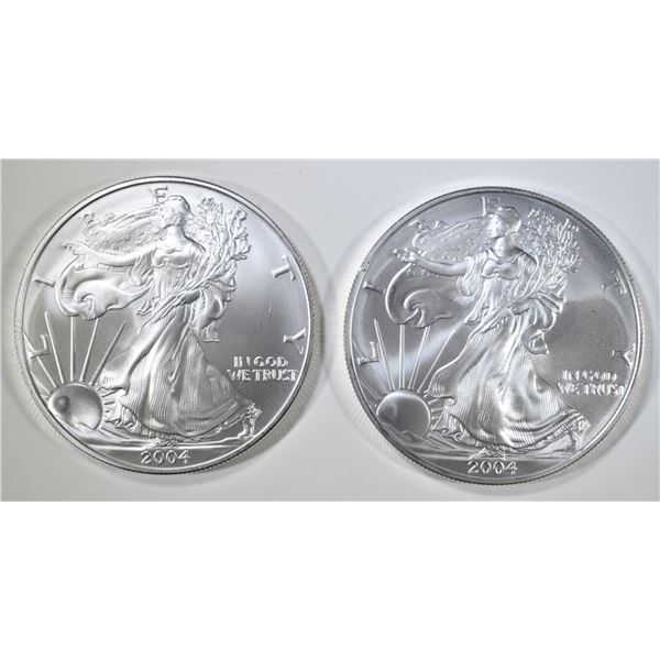 2 UNC 2004 AMERICAN SILVER EAGLES