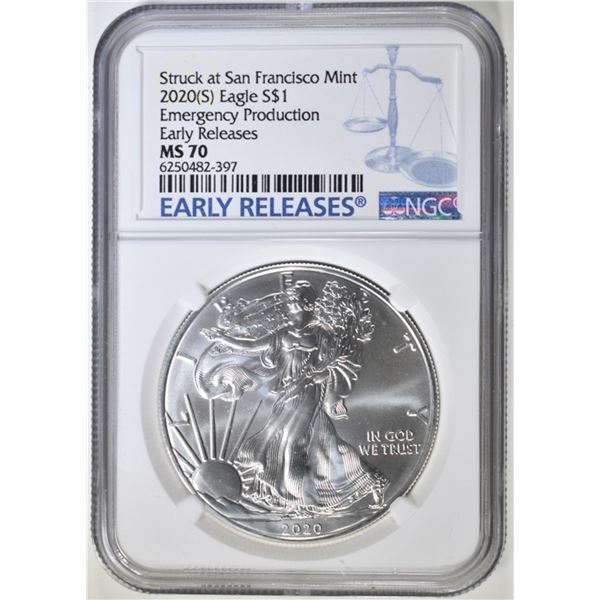 2020 (S) SILVER EAGLE NGC MS 70 ER EP