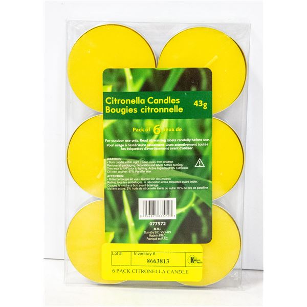 NEW 6 PACK CITRONELLA CANDLES