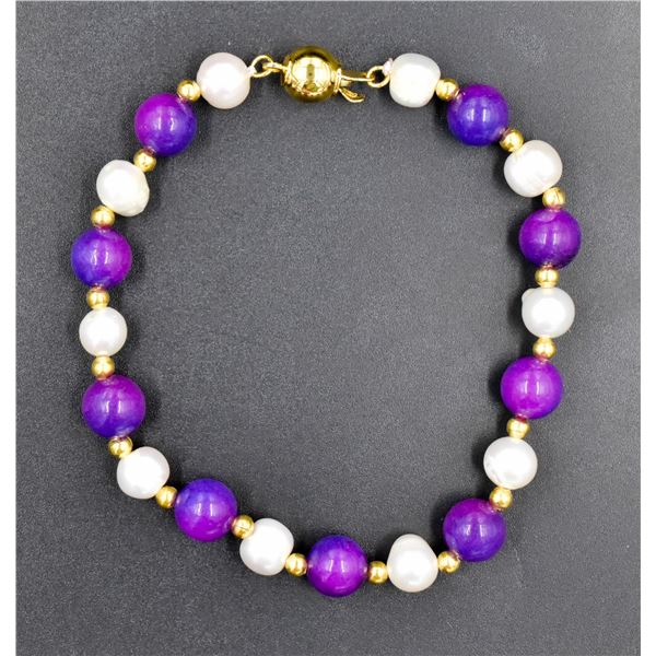 #158- FRESH WATER PEARL& PURPLE  SUGILITE  BRACELE