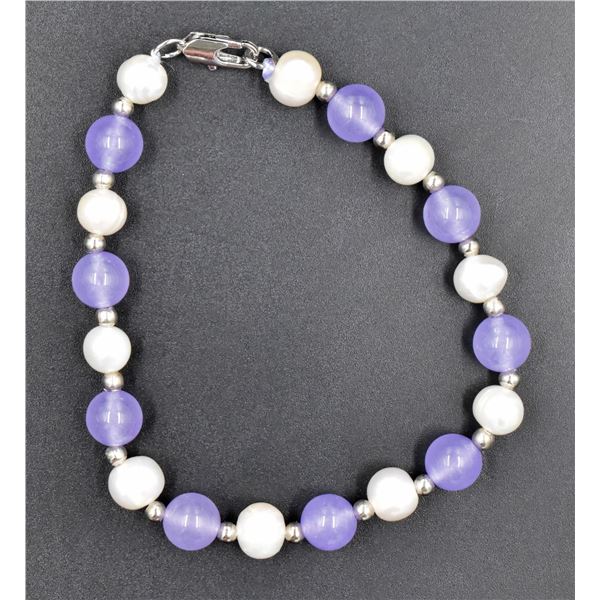 #152- FRESH WATER PEARL& PURPLE JADE BRACELET