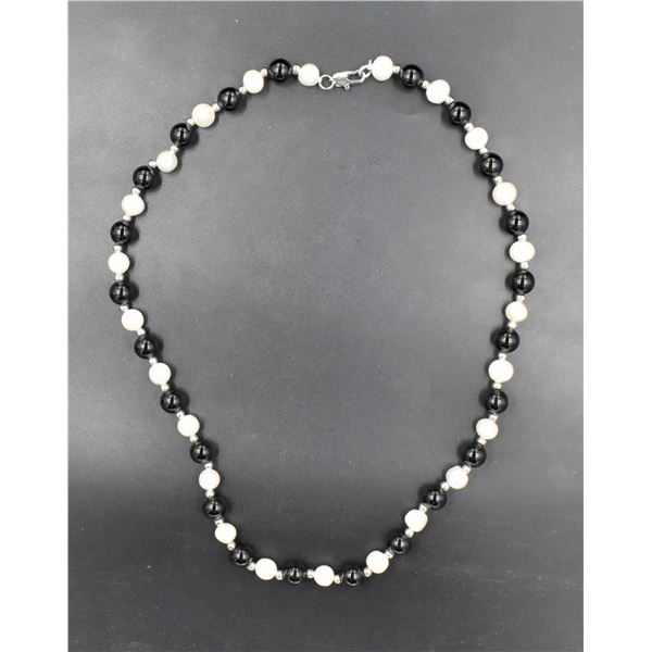 #122- FRESH WATER PEARL& BLACK AGATE  NECKLACE