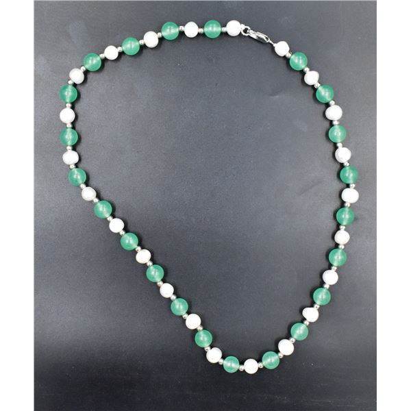 #126- FRESH WATER PEARL& GREEN JADE NECKLACE