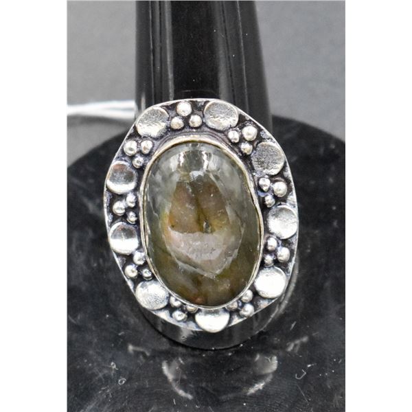 #66-NATURAL LABRADORITE RING/SIZE 8.5