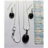 Image 1 : 17)  NATURAL BLACK ONYX OVAL PENDANT AND DROP