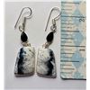 15)  FREEFORM DENDRITIC OPAL DROP EARRING WITH