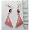 Image 1 : 14)  PINK OPAL DROP EARRING WITH GARNET ACCENTS.