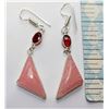 14)  PINK OPAL DROP EARRING WITH GARNET ACCENTS.